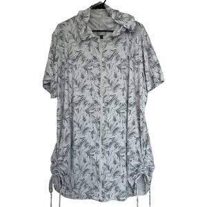 J Valdi White & Gray Tropical Print Zip Up Hooded Swimsuit Coverup Plus Size 2X